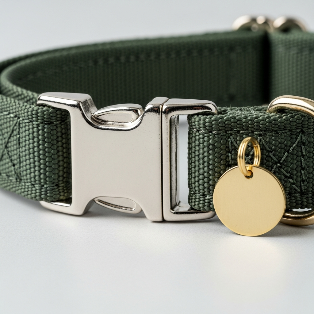 Collar de perro con hebilla metálica de seguridad y chapa de identificación grabada con láser
