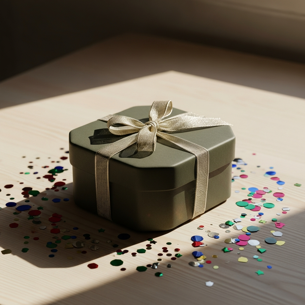 Manos decorando un paquete de regalo creativo con cuerda y una tarjeta de felicitación personalizada