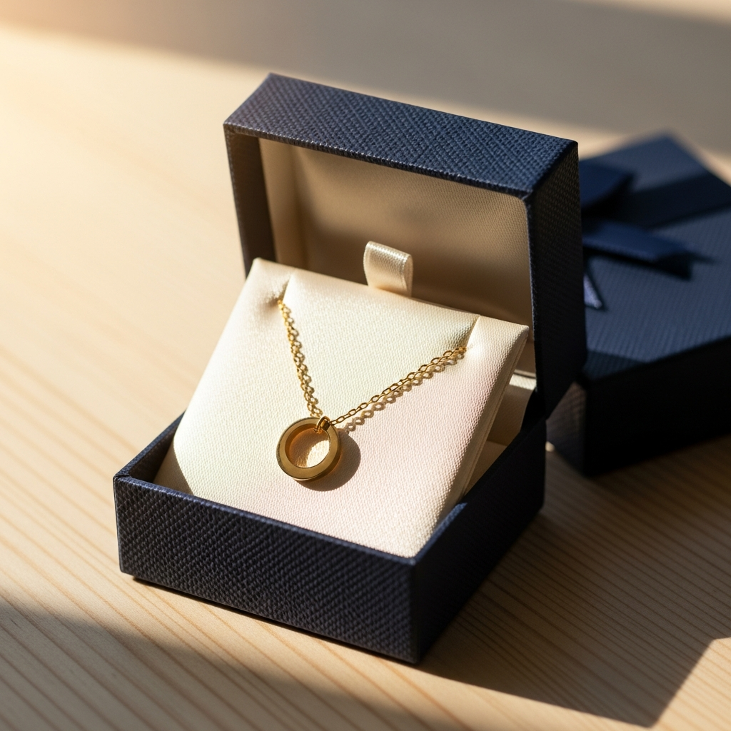 Mujer madura sonríe feliz mientras sostiene una elegante caja de regalo con un lazo dorado