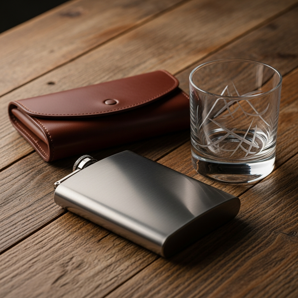 Vasos y petacas de acero inoxidable grabados con nombres personalizados para regalar a los amigos del novio