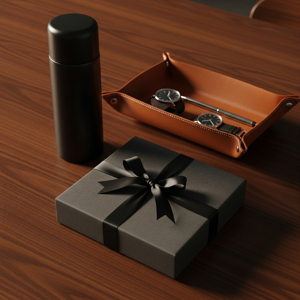 Hombre sonriente abriendo una caja de madera personalizada con grabado láser sobre una mesa